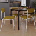 Ver imagem 2 de Kit 04 Cadeiras Estofada para Sala de Jantar Sense Branco C01 Linho Mostarda - Lyam Decor