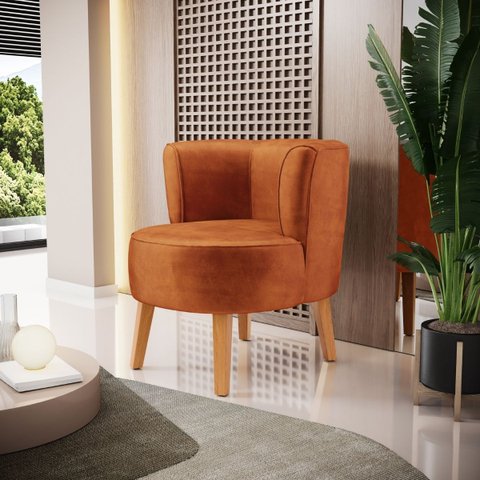 Cadeira Decor para Sala de Estar Confortável Recepção Tecido Veludo Macia Pés de Madeira Reforçado