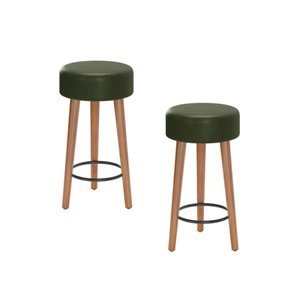 Kit 2 Bancos Banqueta Paris Couro Verde Mesa Gourmet Pés Madeira Ms Decor