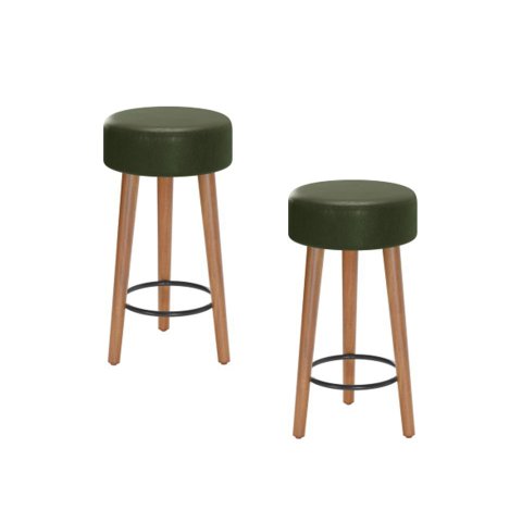 Kit 2 Bancos Banqueta Paris Couro Verde Mesa Gourmet Pés Madeira Ms Decor