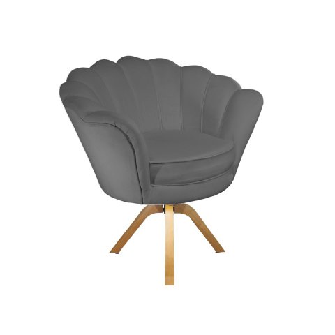 Poltrona Decorativa Pétala Base Giratória Madeira Suede Cinza Mz Decor