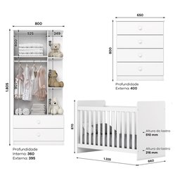 Quarto de Bebê Berço  Guarda-Roupa e Cômoda Sonho Encantado Espresso Móveis - 3