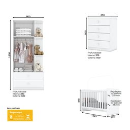 Quarto de Bebê Berço  Guarda-Roupa e Cômoda Sonho Encantado Espresso Móveis - 3