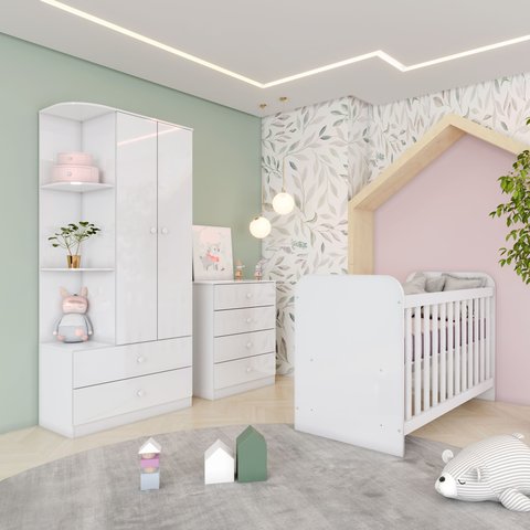 Quarto de Bebê Berço  Guarda-Roupa e Cômoda Sonho Encantado Espresso Móveis