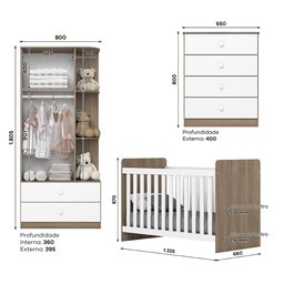 Quarto de Bebê Berço Guarda-Roupa e Cômoda Sonho Encantado Espresso Móveis - 3 Quarto de Bebê Berço Guarda-Roupa e Cômoda Sonho Encantado Espresso Móveis - 3