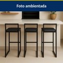 Ver imagem 2 de Kit 3 Banquetas Bar Alta Quadrada Modelo Pub com Encosto Preta Assento Preto