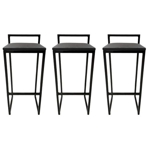 Kit 3 Banquetas Bar Alta Quadrada Modelo Pub com Encosto Preta Assento Preto