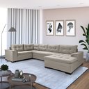 Ver imagem 1 de Sofá de Canto 6 Lugares com Chaise 3,42m Suede Cinza Claro 