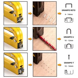 Grampeador Pinador Manual Profissional 3 em 1 Pressão Grampos T-u-reto 4 - 14mm | Fertak - 4