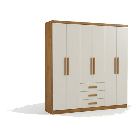 Guarda Roupa Casal Master 6 Portas 3 Gavetas Cinamomo Off White Formimóveis
