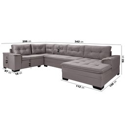 Sofá de Canto 6 Lugares com Chaise Suede Aveludado Viena  - 5