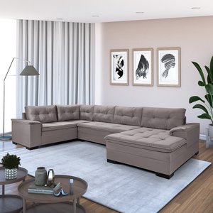 Sofá de Canto 6 Lugares com Chaise Suede Aveludado Viena 