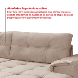 Sofá de Canto 6 Lugares com Chaise Suede Aveludado Viena  - 3