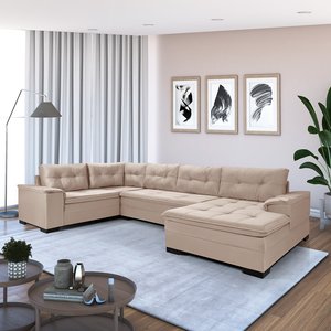 Sofá de Canto 6 Lugares com Chaise Suede Aveludado Viena 