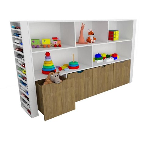 Organizador Infantil Adhara MDF com Baús e Nichos Amadeirado Woodcore