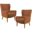 Ver imagem 1 de Kit 02 Poltronas Decorativa Fixa Base de Madeira Milena D02 Veludo Telha C-262 - Lyam Decor