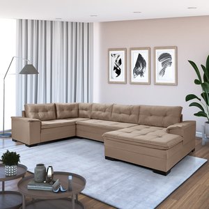 Sofá de Canto 6 Lugares com Chaise Suede Aveludado Viena 