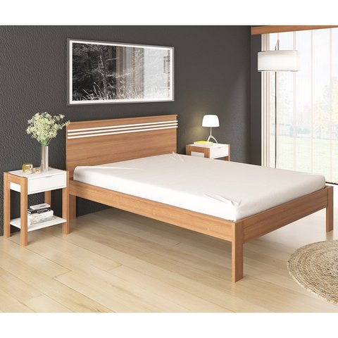 Cama Casalcm8009 e 2 Mesas de Cabeceira Az1016 Qt10 Amendoa Branco Tecno Mobili
