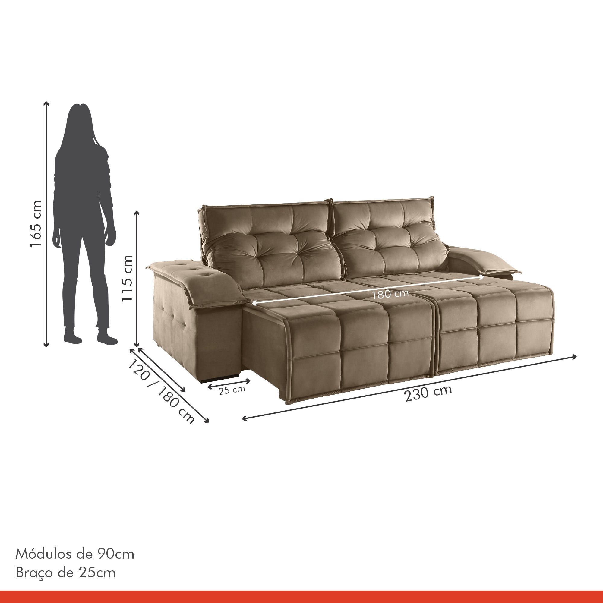 Sofá Retrátil e Reclinável 230cm 4 Lugares M122 - 7