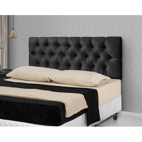 Cabeceira Para Cama Casal Capitonê 1,40 Estofada Suede Preto - Rede Móveis