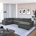 Ver imagem 1 de Sofá de Canto 6 Lugares com Chaise 3,42m Suede Cinza 