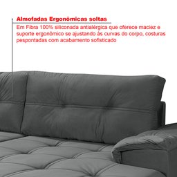 Sofá de Canto 6 Lugares com Chaise Suede Aveludado Viena  - 4