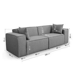 Conjunto Sofá 220cm e Puff 80cm Baobá CabeCasa MadeiraOriginals Cinza Linho Silver - 8 Conjunto Sofá 220cm e Puff 80cm Baobá CabeCasa MadeiraOriginals Cinza Linho Silver - 8