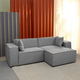 Conjunto Sofá 220cm e Puff 80cm Baobá CabeCasa MadeiraOriginals Cinza Linho Silver - 1 Conjunto Sofá 220cm e Puff 80cm Baobá CabeCasa MadeiraOriginals Cinza Linho Silver - 1