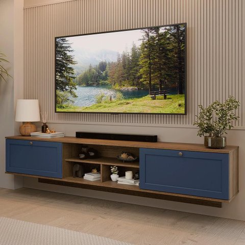Rack Suspenso para Tv até 80 Polegadas 218 Cm 2 Portas Rustic/azul Vik Madesa