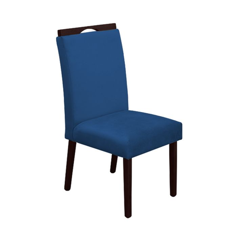 Cadeira de Jantar Madeira Maciça Castanho Heloísa Assento Veludo Azul Premium
