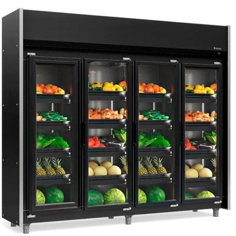 Expositor Vertical Hortifruti 3 Portas de Vidro Geas4plb Gelopar All Black 220v