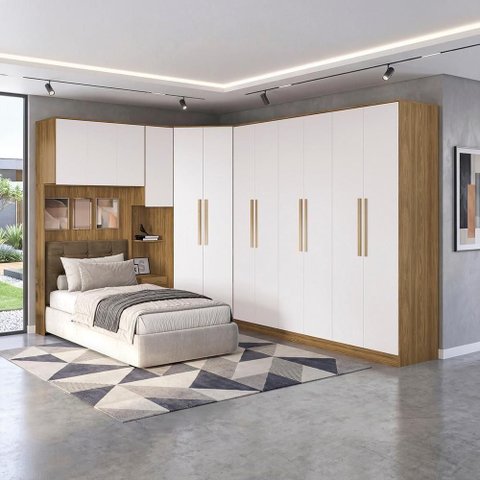 Quarto Modulado Adapt 12 Portas 7 Gavetas MDP Nogueira-Branco Kappesberg