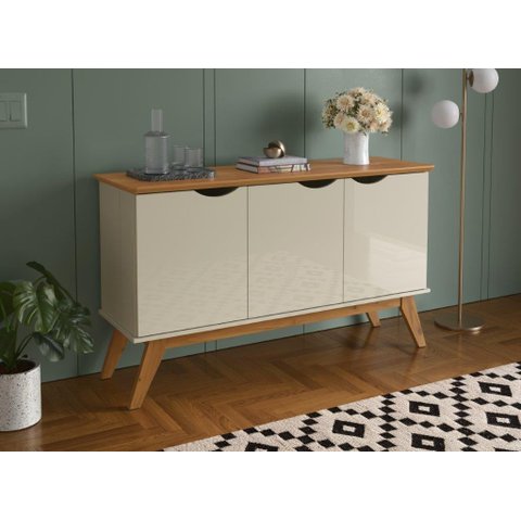 Buffet / Bancada Pr 3 Portas Retrô 2 Portas Cor Off White / Cinamomo Pt