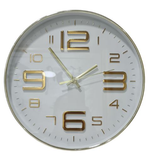 Relogio De Parede Em Plastico Branco C/dourado 30,5cm X 4cm lyor 2750