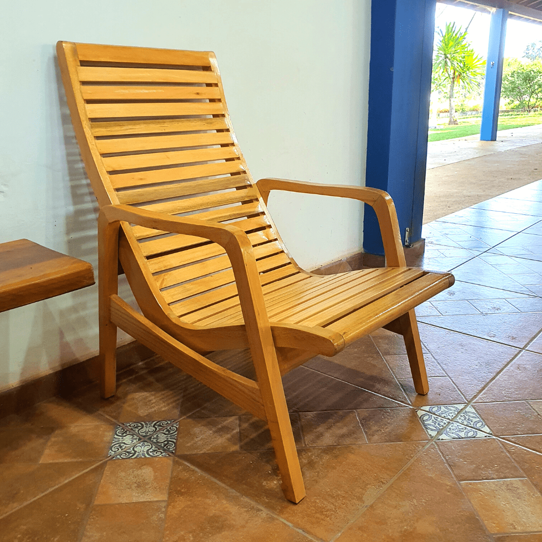 Cadeira de Descanso em Madeira Maciça Cor Bege para Jardim - 7