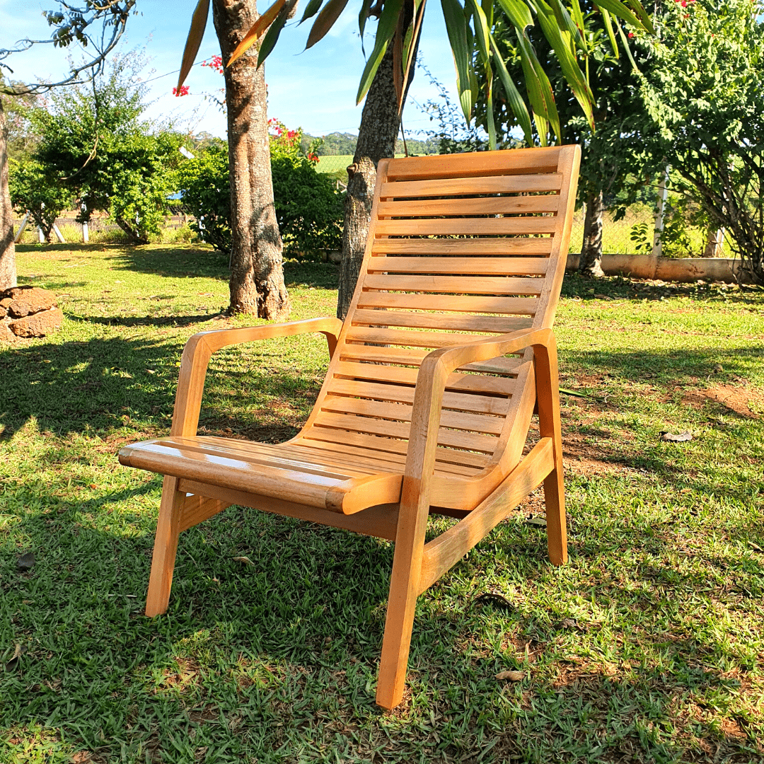 Cadeira de Descanso em Madeira Maciça Cor Bege para Jardim - 1