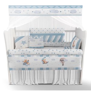 Kit de Berço Enxoval de Bebê Ursinho Azul Nuvens