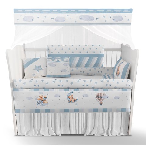 Kit de Berço Enxoval de Bebê Ursinho Azul Nuvens