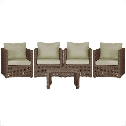 Mesa Centro e 4 Poltronas Madri Corda Náutica Estofado 7 Trama Original