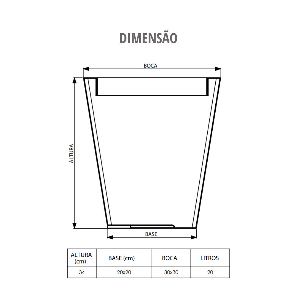 Vaso Quadrado Modelo Grafiato Linha Splendor 20 Litros Tam. A34xl30xb20 Preto Durín - 3