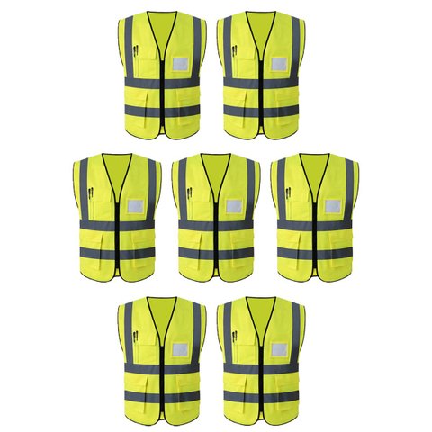 Colete Refletivo Sinalizador EPI Kit 7 Unidades Segurança Trabalho Fluorescente Proteçao Obras Trans