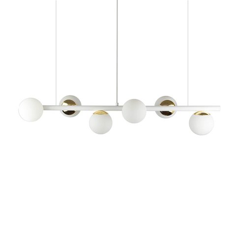Lustre Figo Branco/dourado - 6 Globos Esfera de Vidro Branco
