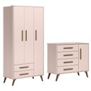 Ver imagem 1 de Jogo de Quarto Infantil Q Encanto Retrô com Guarda Roupa e Cômoda Rosa - Qmovi