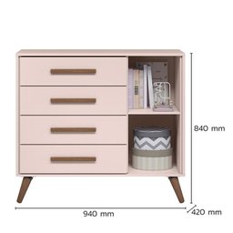 Jogo de Quarto Infantil Q Encanto Retrô com Guarda Roupa e Cômoda Rosa - Qmovi - 5