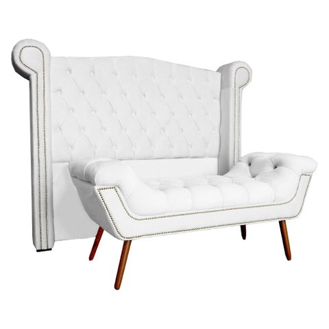 Conjunto Sienna Cabeceira e Recamier Queen 160 Cm Suede Branco - LM DECOR