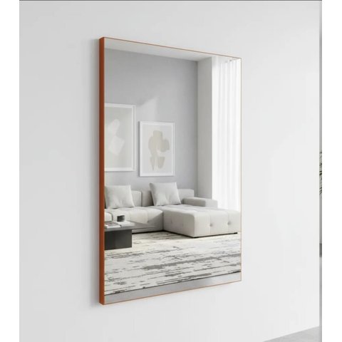 Espelho Retangular 60x90cm Moldura em Couro Caramelo Lyo