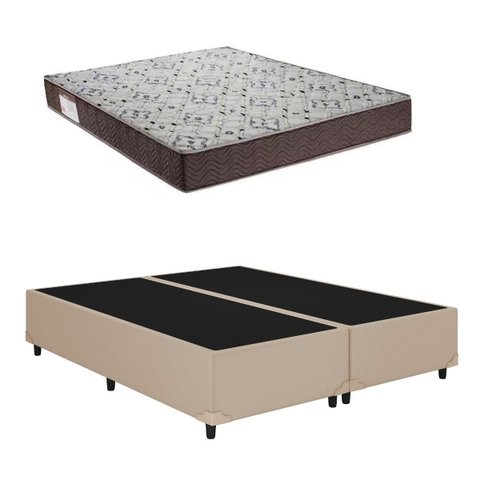 Cama Base Box Casal Bipartido Bege Colchão Iso 150 D45 - Ortobom