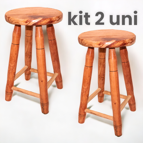 Kit 2 Banqueta Envernizada de Madeira Maciça 50 Cm de Altura Tamborete Cadeira Casa Restaurante