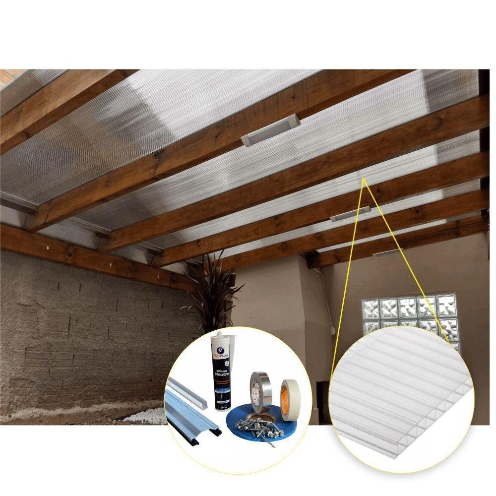 Kit Policarbonato Cristal 4mm 8,00m X 6,00m - Perfis Naturais - 2