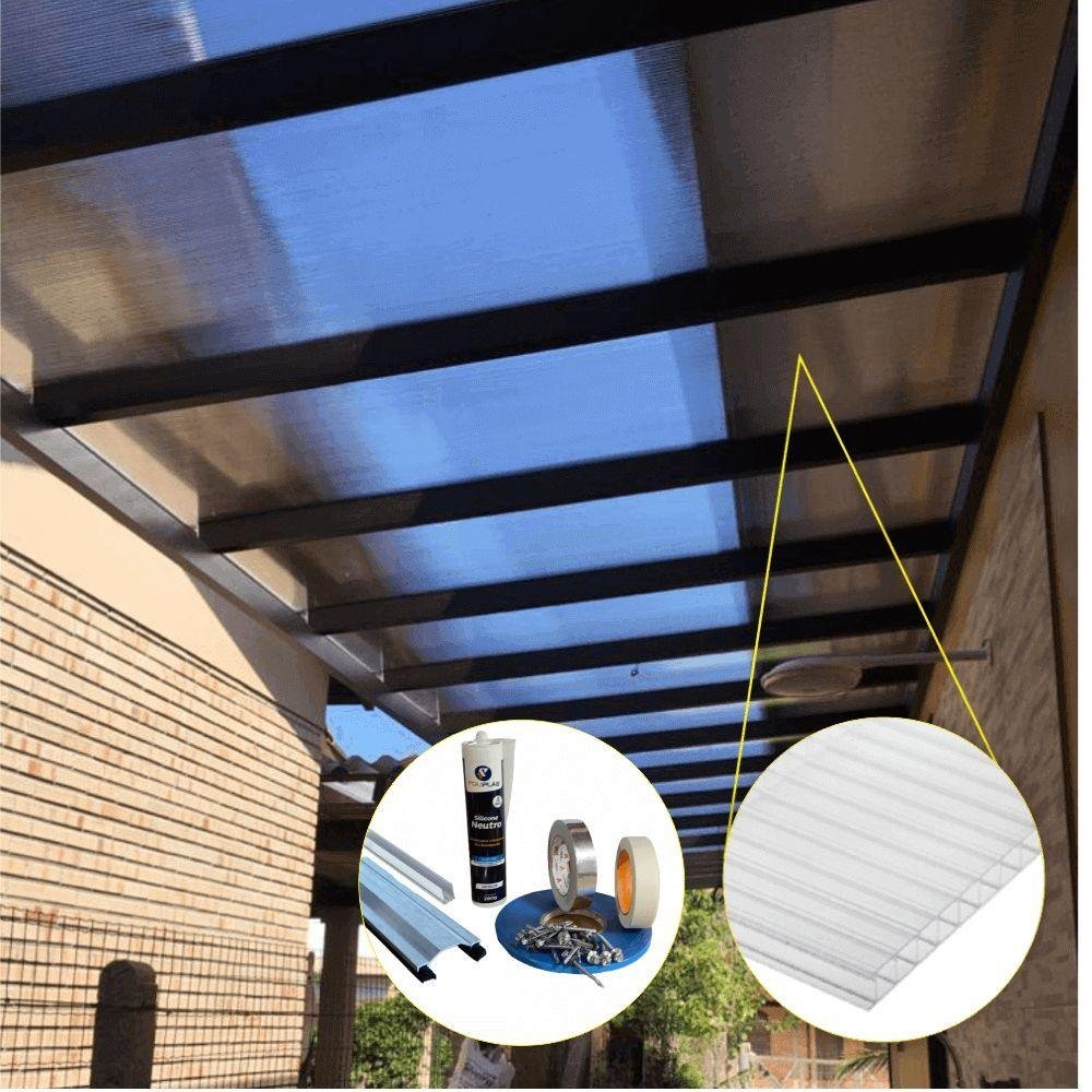 Kit Policarbonato Cristal 4mm 8,00m X 6,00m - Perfis Naturais - 3